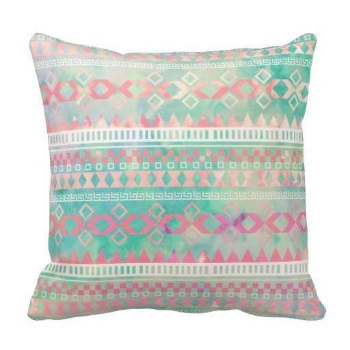 512x512 Different Pink Turquoise Aztec Watercolor Pastel Pattern Throw