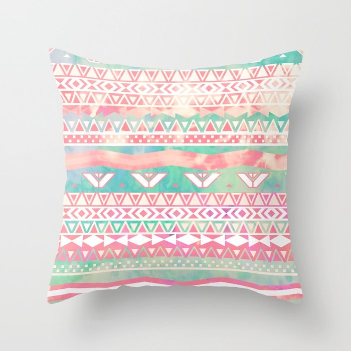 700x700 Watercolor Turquoise Pink Girly Abstract Aztec Throw Pillow By