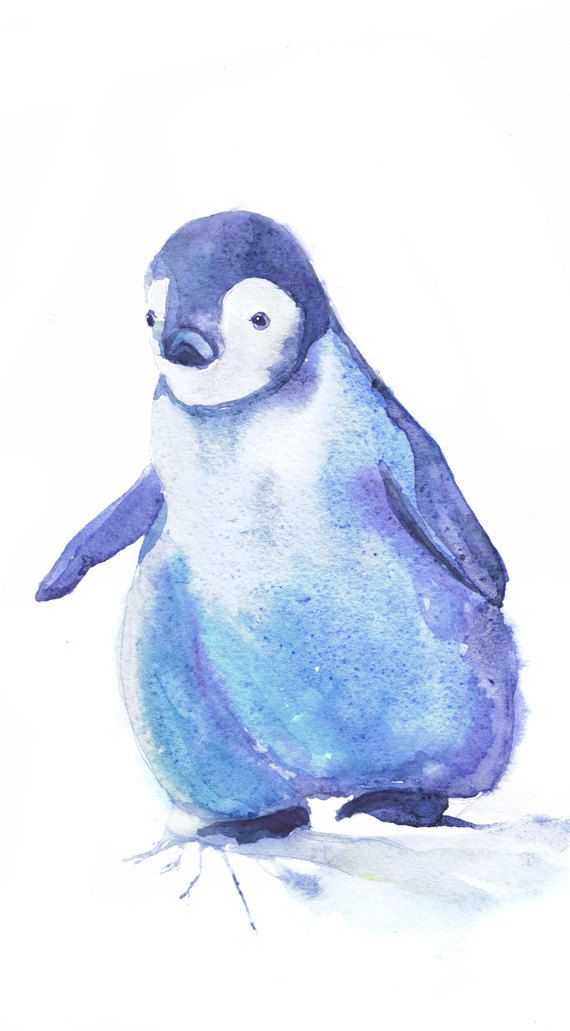 570x1031 Baby Pinguin Art Watercolor Painting Baby Boy Blue Nursery Decor