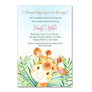 300x300 30 Printed Invitations Watercolor Giraffe Jungle Baby Boy Shower
