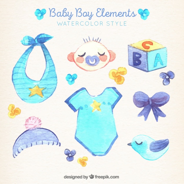 626x626 Collection Of Baby Boy Elements In Watercolor Style Vector