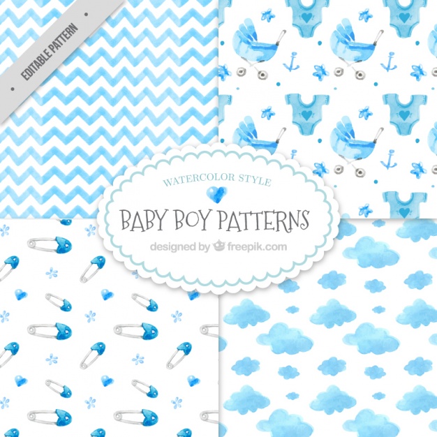 626x626 Decorative Watercolor Baby Shower Patterns Pack Vector Free Download