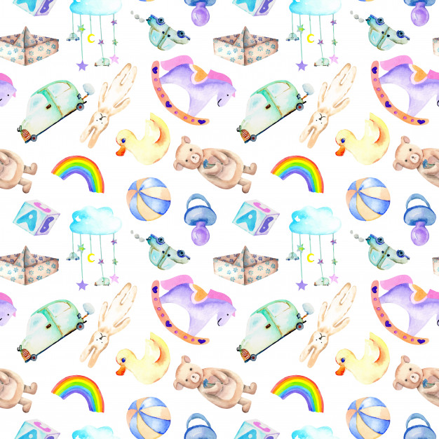 626x626 Seamless Pattern With Baby Boy Shower Watercolor Elements Vector