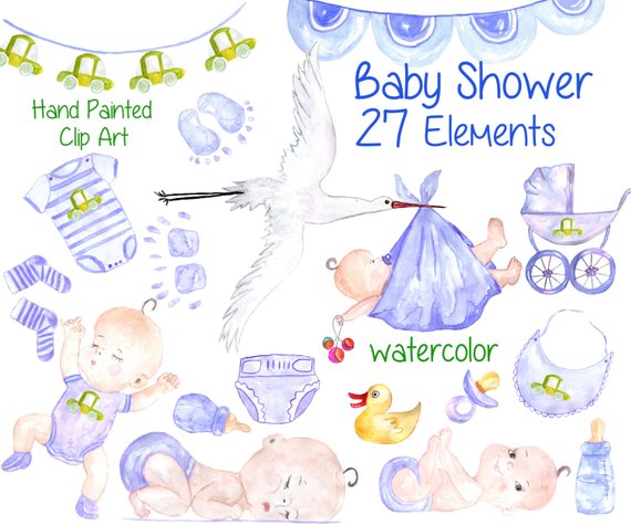 570x475 Watercolor Baby Boy Clipart Baby Shower Clipart Etsy