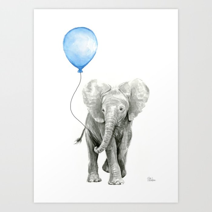 700x700 Baby Animal Elephant Watercolor Blue Balloon Baby Boy Nursery Room