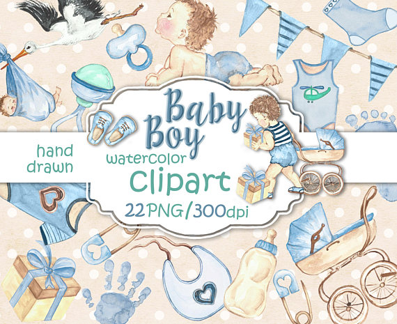 570x465 Baby Boy Clipart, Baby Clip Art, Baby Shower Invitation Diy Pack