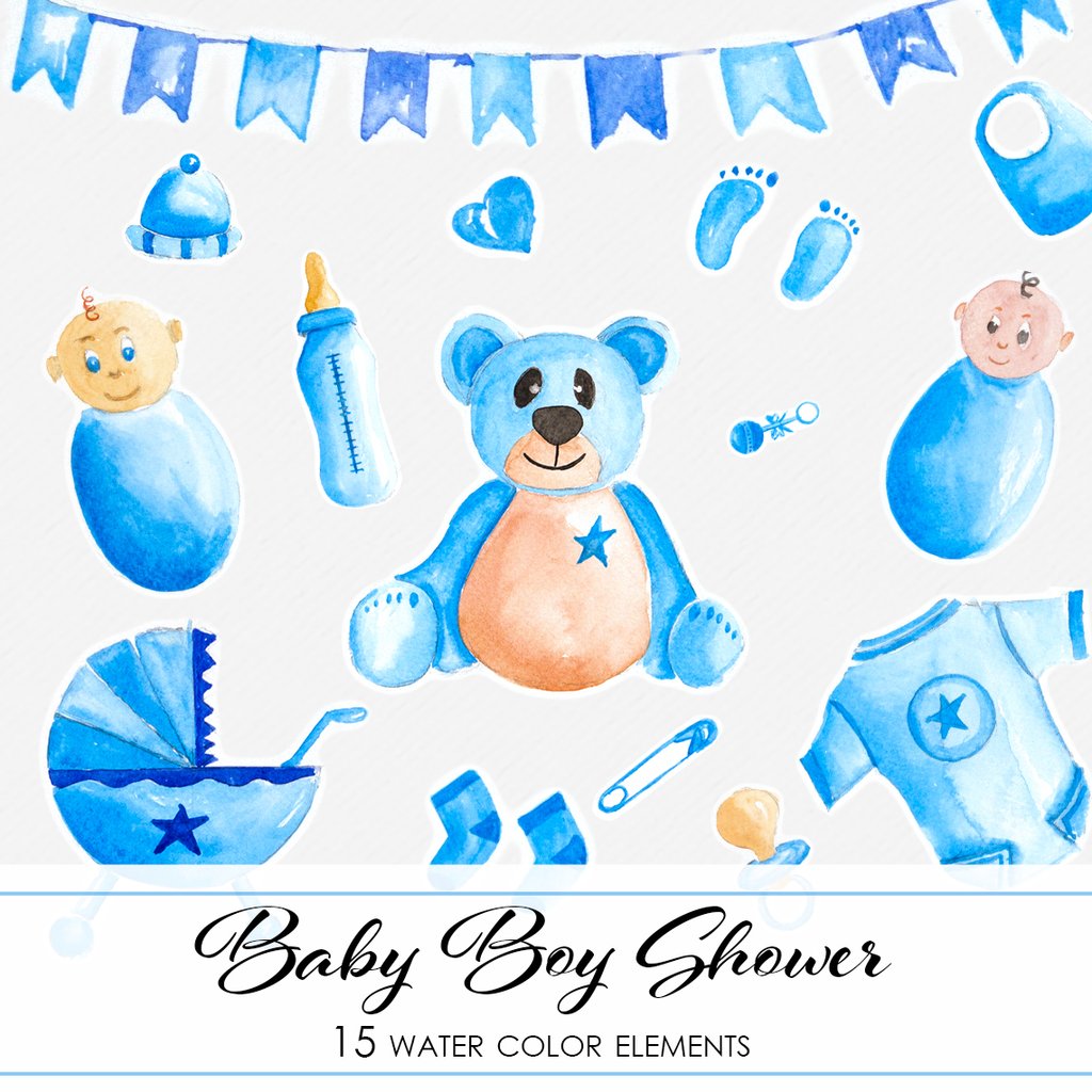 1024x1024 Baby Boy Shower Watercolor Clipart Ca0016