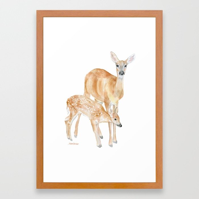 700x700 Mother And Baby Deer Watercolor Framed Art Print By Susanwindsor