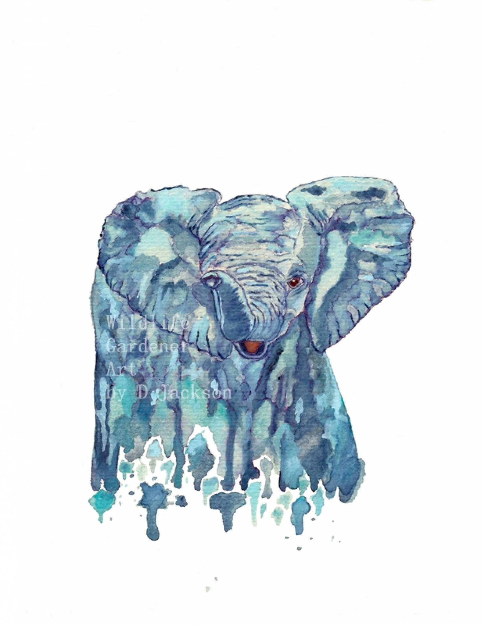1600x2081 Blue Baby Elephant Watercolor Art Print, Modern Wildlife Art