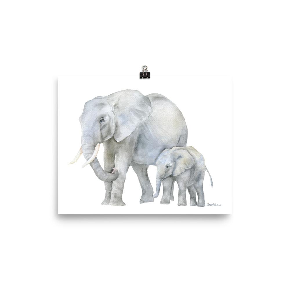 1000x1000 Mother And Baby Elephants Watercolor Susan Windsor
