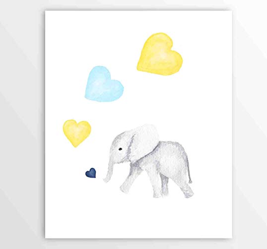 538x500 Nusery Wall Art, Baby Elephant Watercolor Painting