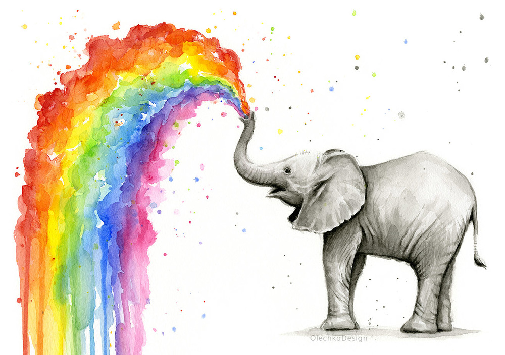 1000x704 Baby Elephant Watercolor Olechka Design