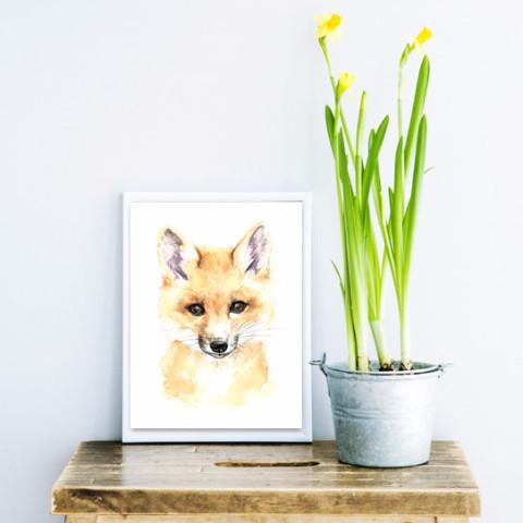 480x480 Baby Fox Watercolour Print