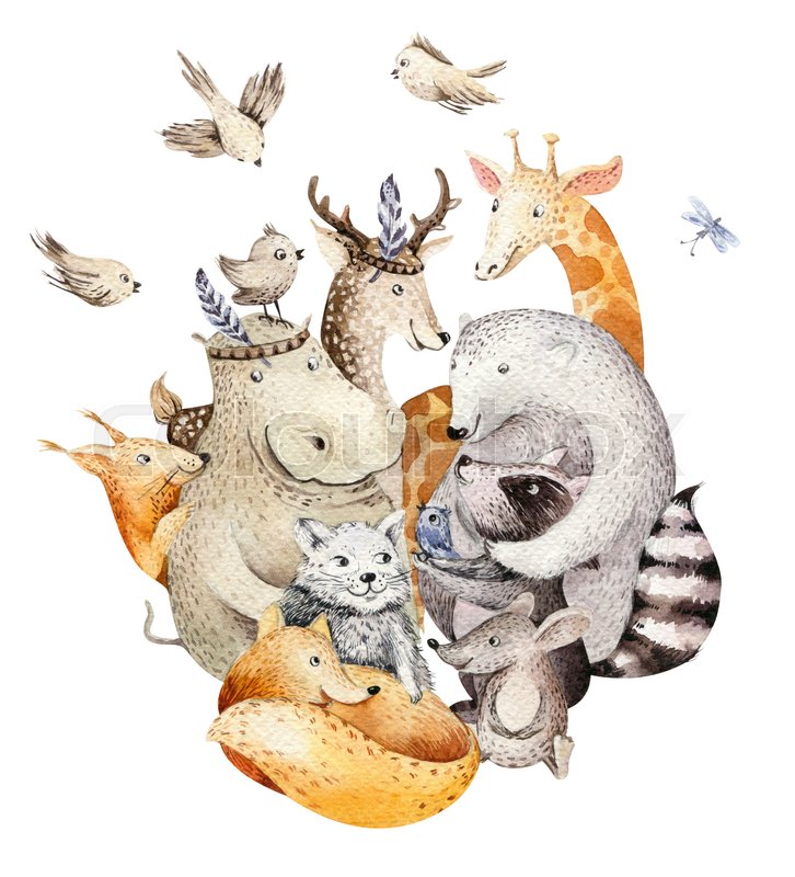 726x800 Cute Family Baby Fox, Deer Animal Nursery Cat, Giraffe, Squirrel