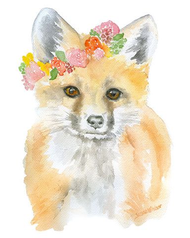 384x480 Fox With Flowers Watercolor Watercolor Watercolor
