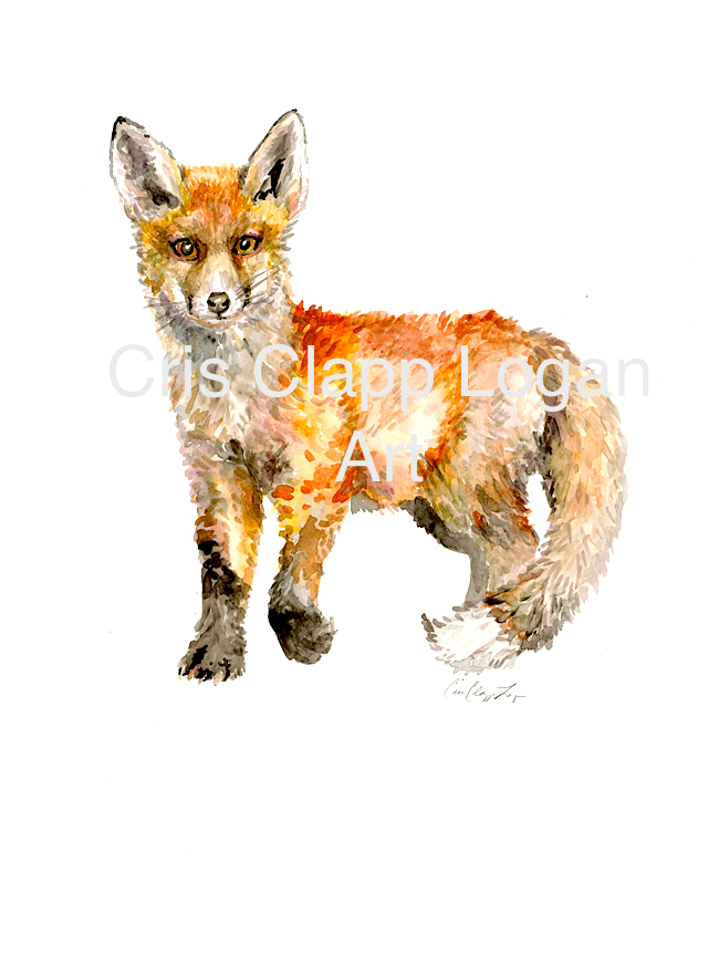 640x864 Baby Fox Original Woodland Watercolor Painting