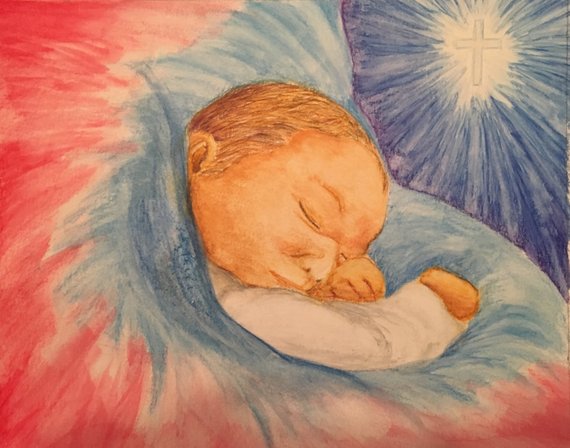 570x448 Christian Art Baby Jesus Religious Art Cross Watercolor Etsy