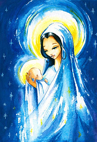 414x606 Mother Mary And Baby Jesus Watercolor Painting Vinyl