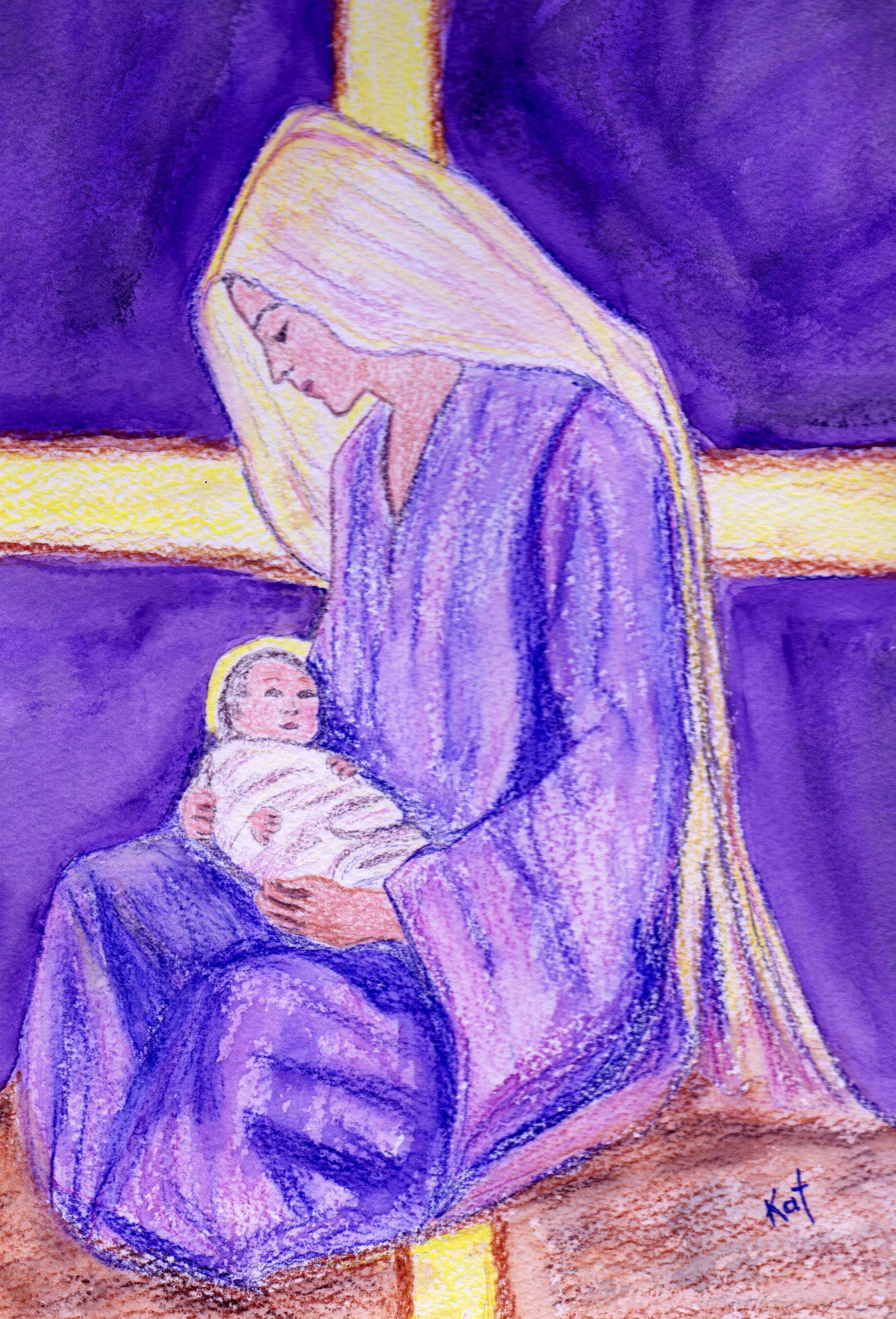 2260x3326 Our Lady Holding The Infant Jesus Watercolor By Kathy Ellinger