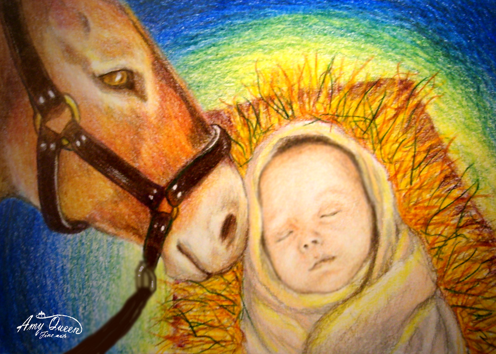 1024x731 Donkey Nudging Baby Jesus Jesus Art Fine Art Of A Donkey