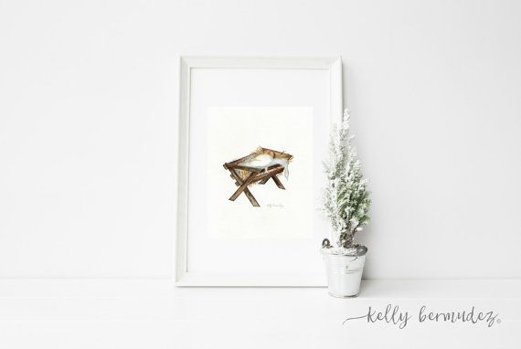 570x382 Baby Jesus Painting, Manger, Watercolor, Printable Art, Printable