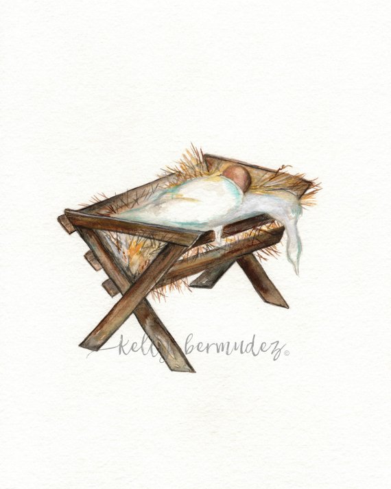 570x713 Baby Jesus Painting Manger Watercolor Printable Art Etsy