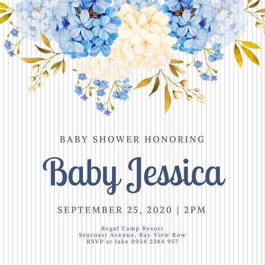 530x530 Blue And White Floral Watercolor Baby Shower Invitation