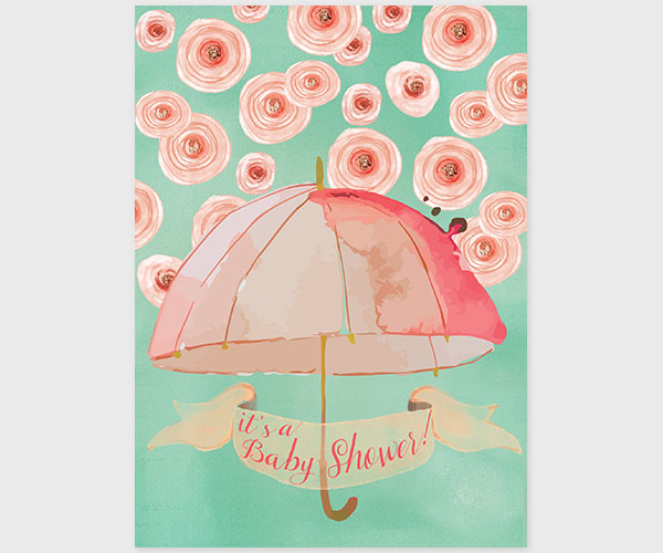 600x500 Mint Amp Peach Watercolor Umbrella Baby Shower Invitationsufeff