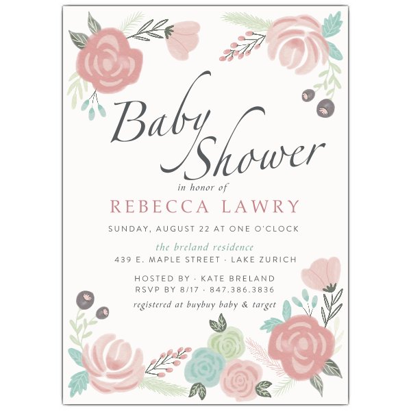600x600 Watercolor Floral Border Baby Shower Invitations Paperstyle