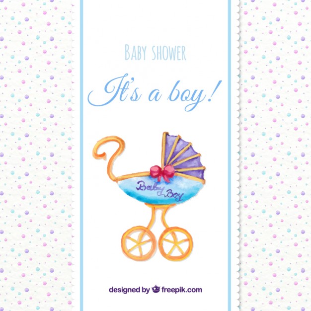 626x626 Watercolor Baby Shower Card With A Vintage Buggy Vector Free