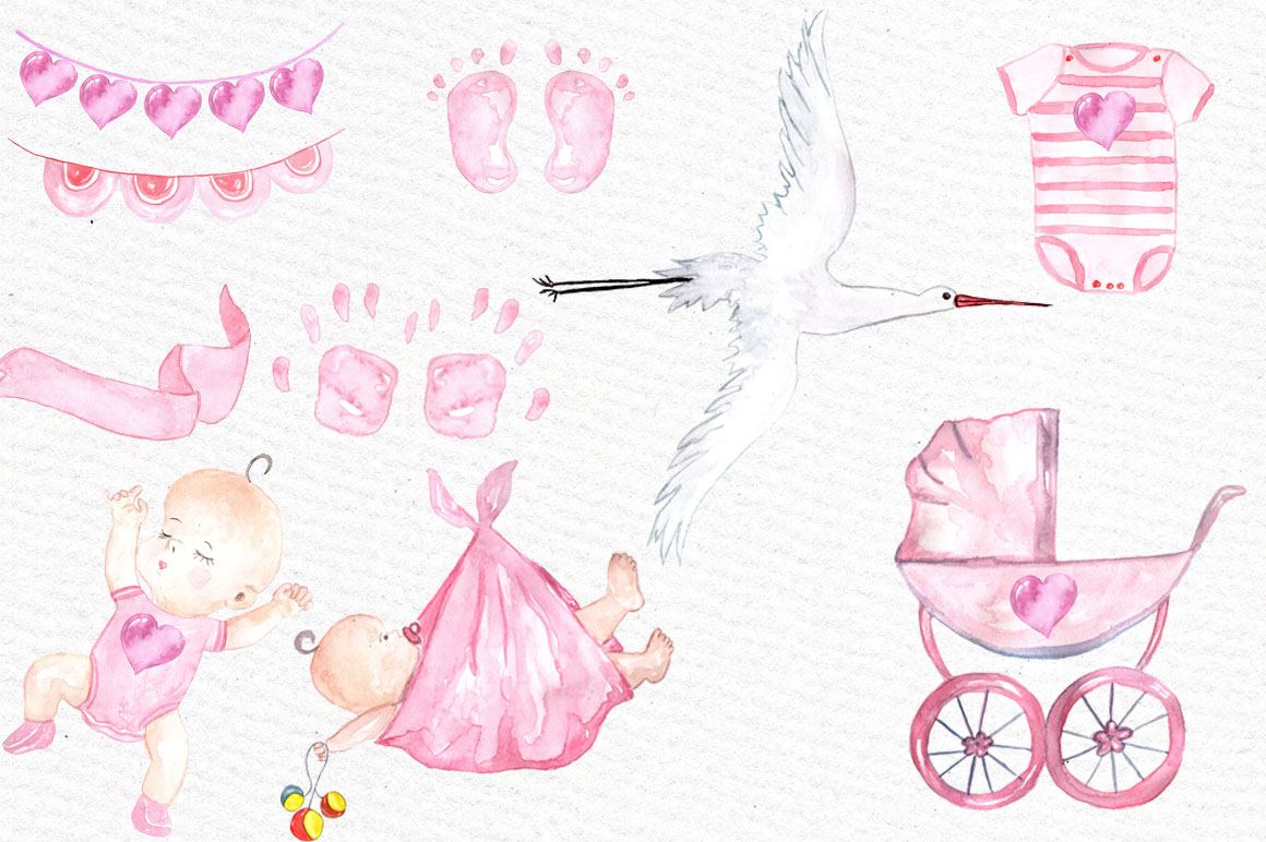 1160x772 Watercolor Baby Shower Girl Clipart