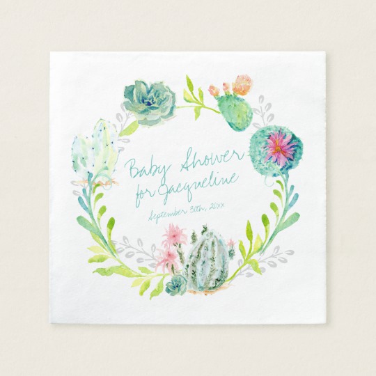 540x540 Baby Shower Watercolor Art Cactus Succulent Desert Paper Napkin