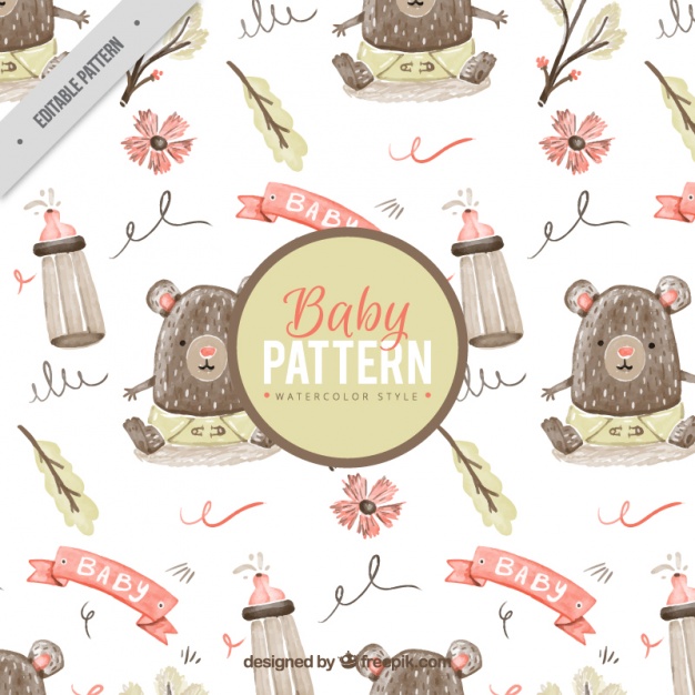 626x626 Baby Pattern With Little Bear In Watercolor Style Vector Free