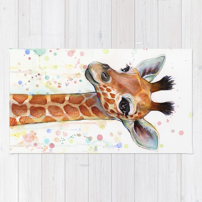 700x700 Giraffe Baby Animal Watercolor Whimsical Nursery Animals Rug By