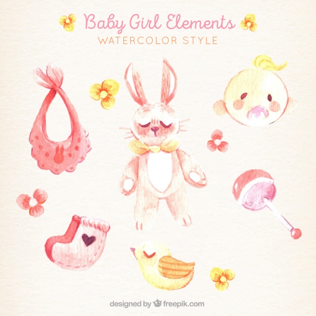 626x626 Lovely Pack Of Watercolor Baby Girl Elements Vector Free Download