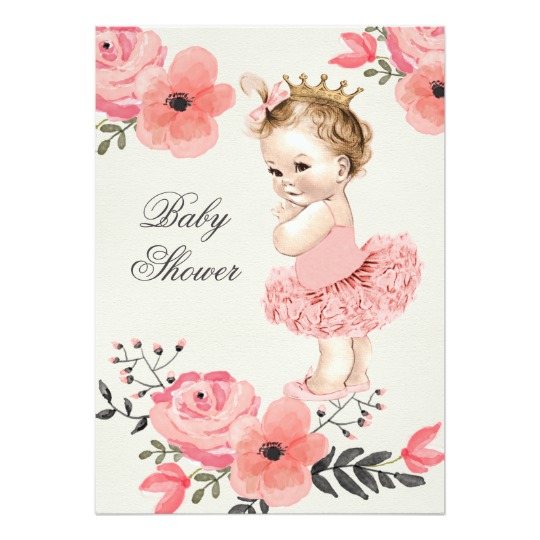 540x540 Princess In Tutu Watercolor Flowers Baby Shower Invitation