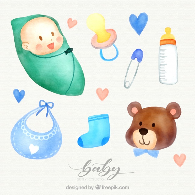 626x626 Set Of Baby Elements Made With Watercolor Vector Free Download