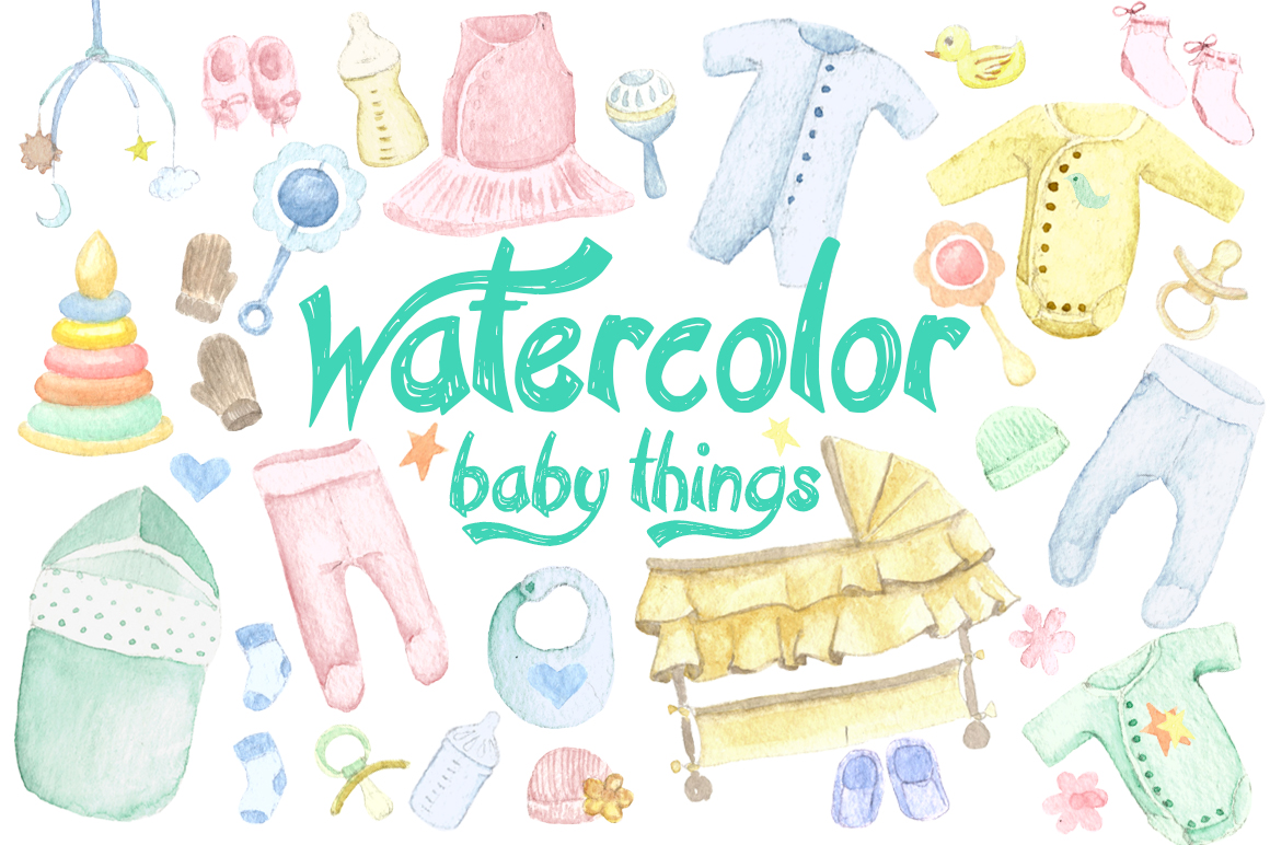 1160x772 Watercolor Baby Things Set