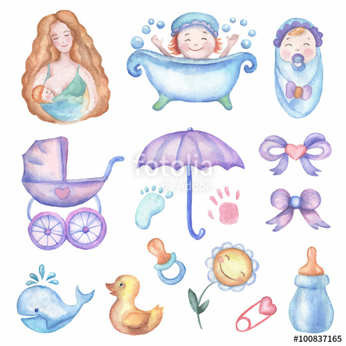 500x500 Watercolor Baby Shower Vector Set Of Design Elements. Stock Image
