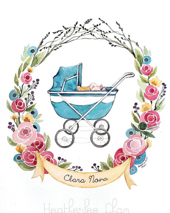 570x715 Baby Carriage Watercolor