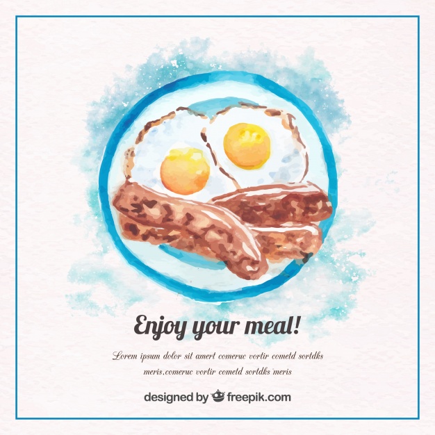 626x626 Watercolor Background With Tasty Fried Eggs With Bacon Vector