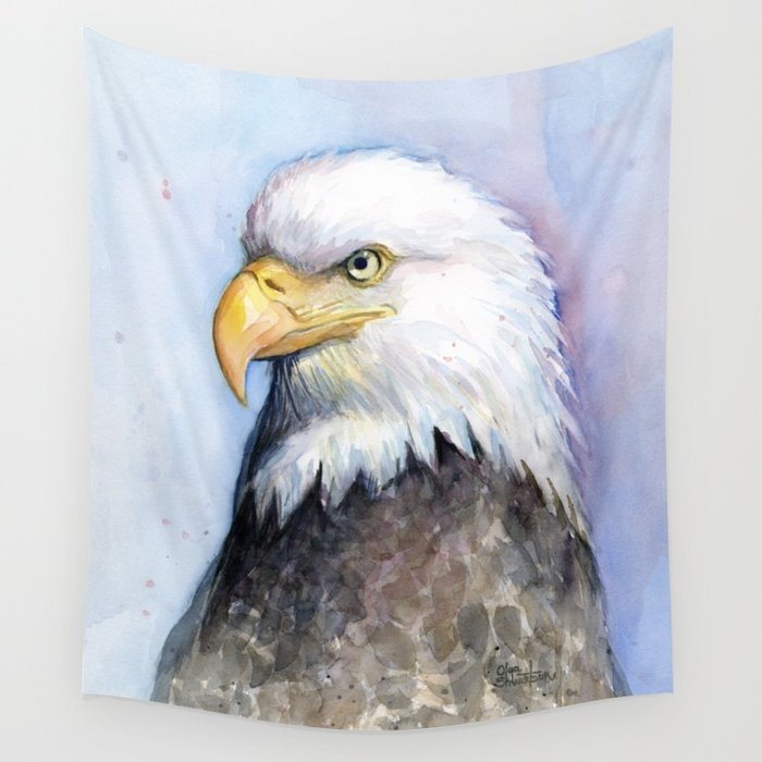 700x700 Bald Eagle Watercolor Bird Wildlife Animals Wall Tapestry By
