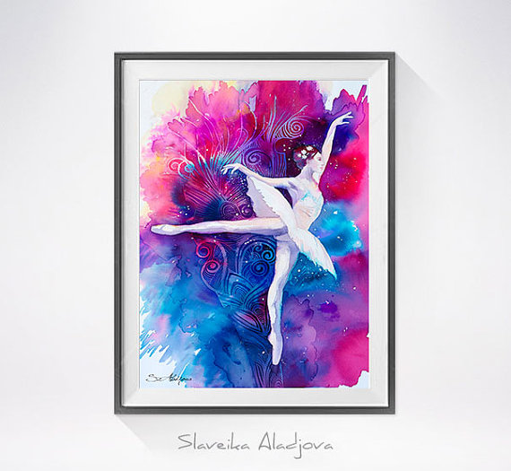 570x525 Ballerina Watercolor Painting Print