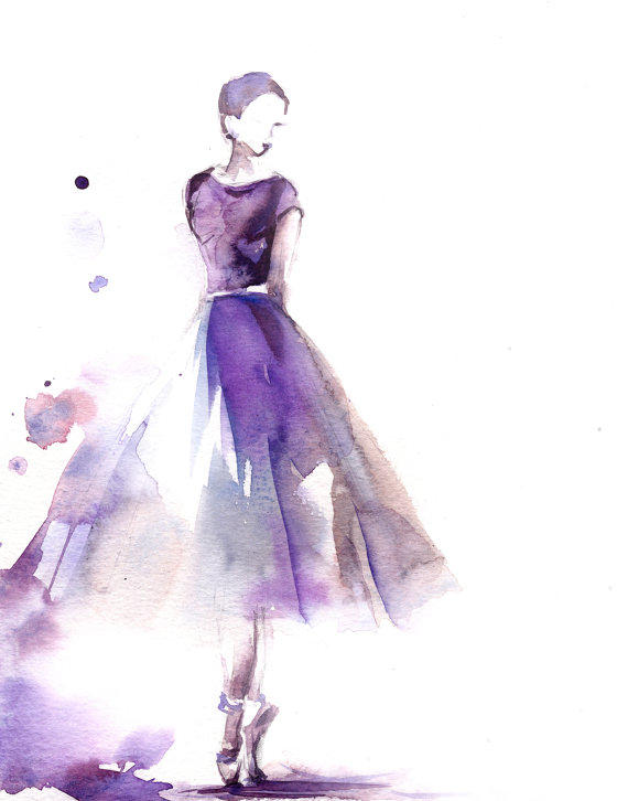 570x726 Minimalist Purple Ballerina Art Print, Watercolor Painting Art