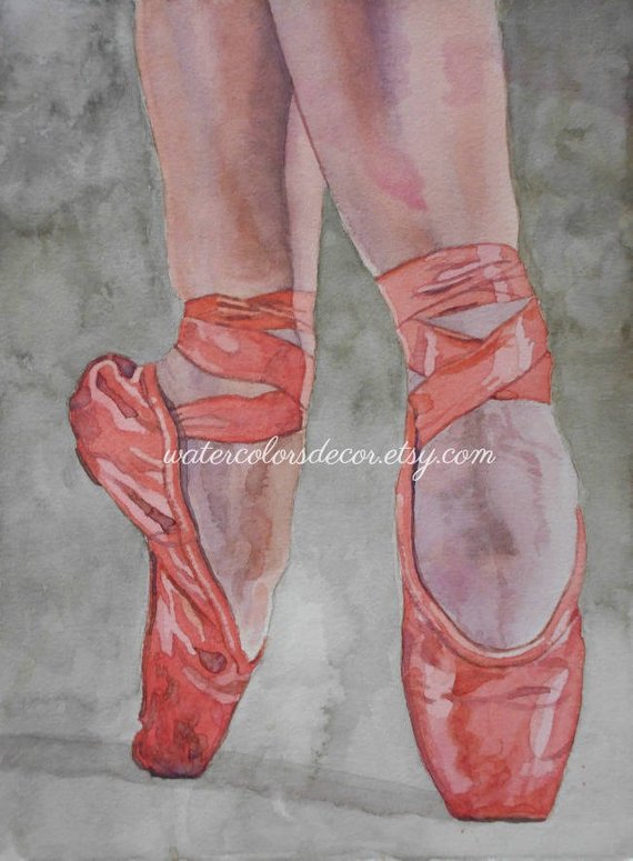 570x775 Pointe Shoes Watercolor Print. Ballet Slippers. Ballerina Etsy