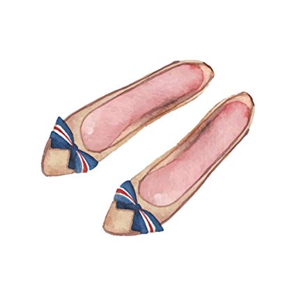 425x425 Watercolor Ballet Shoes With Blue Striped Bows