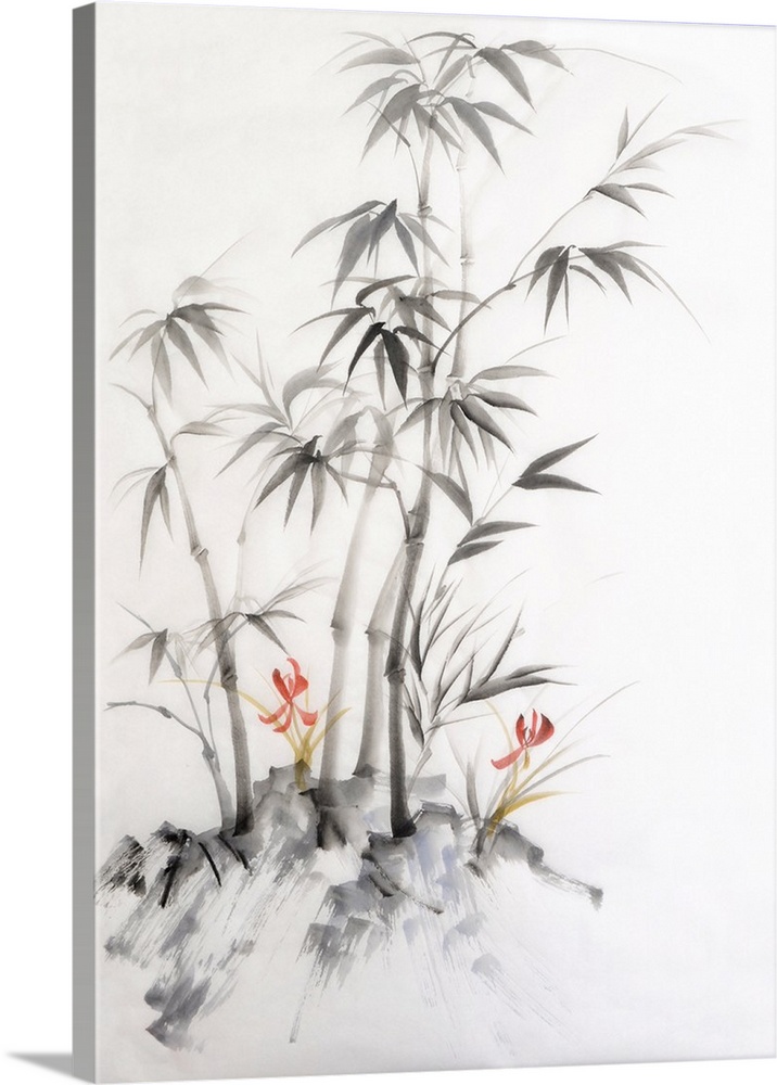 716x1000 Watercolor Painting Of Bamboo And Orchids Wall Art, Canvas Prints