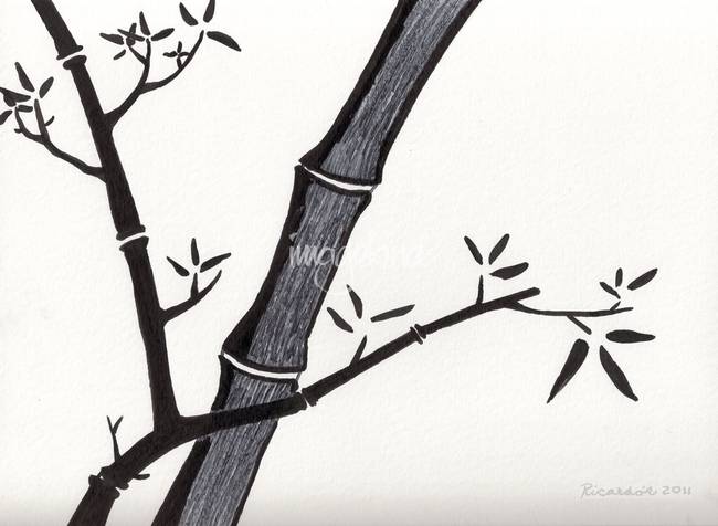 650x476 Zen Sumi Bamboo 2a Black Ink On Watercolor Paper By Ricardos Creations