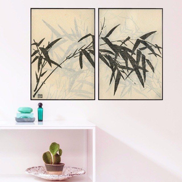 640x640 Bamboo Chinese Watercolor Canvas Art Print Painting Poster Wall