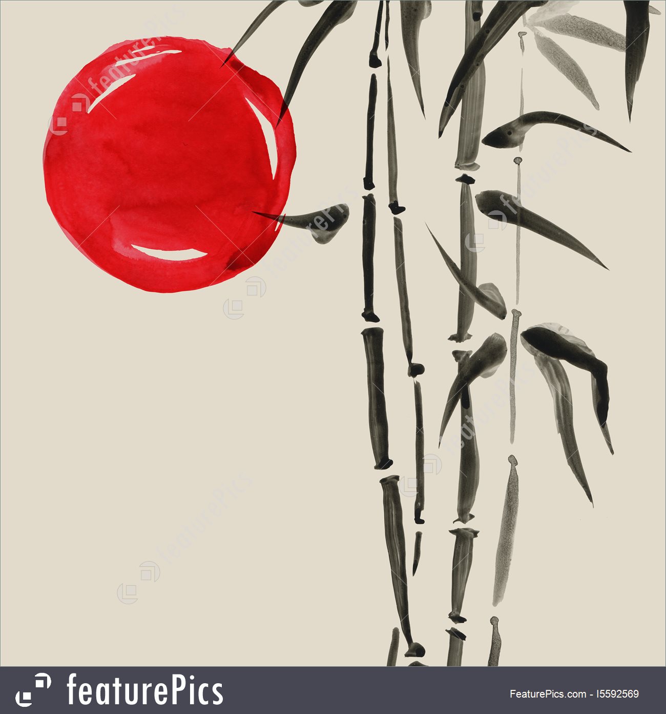 1300x1392 Bamboo In Japanese Style. Watercolor Hand Painting Illustration